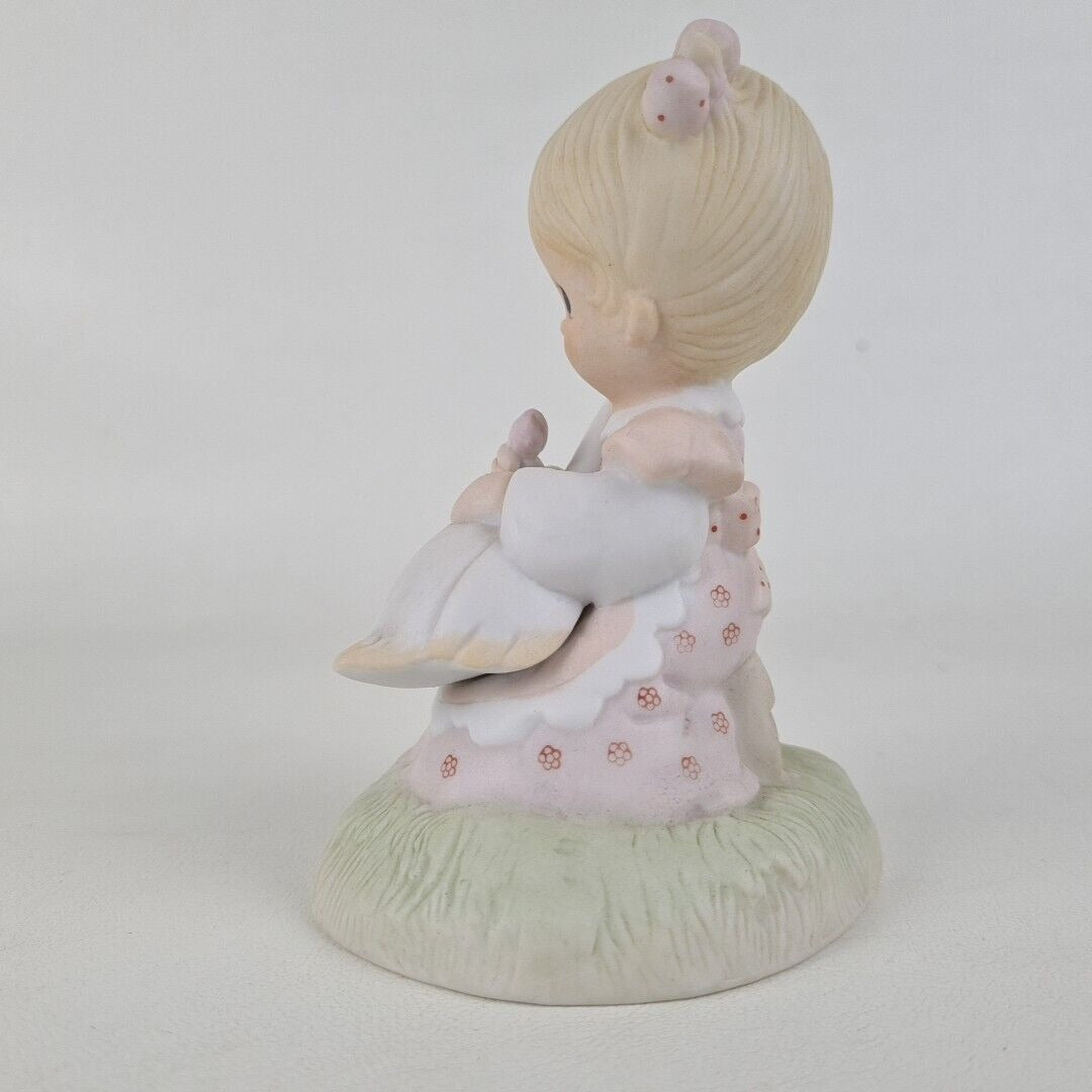 Precious Moments E-5213 Girl W/ Goose In Lap Porcelain Figurine Vintage