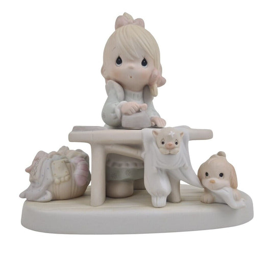 Precious Moments E-9265 Press On Cat  Dog Girl Ironing Porcelain Figurine