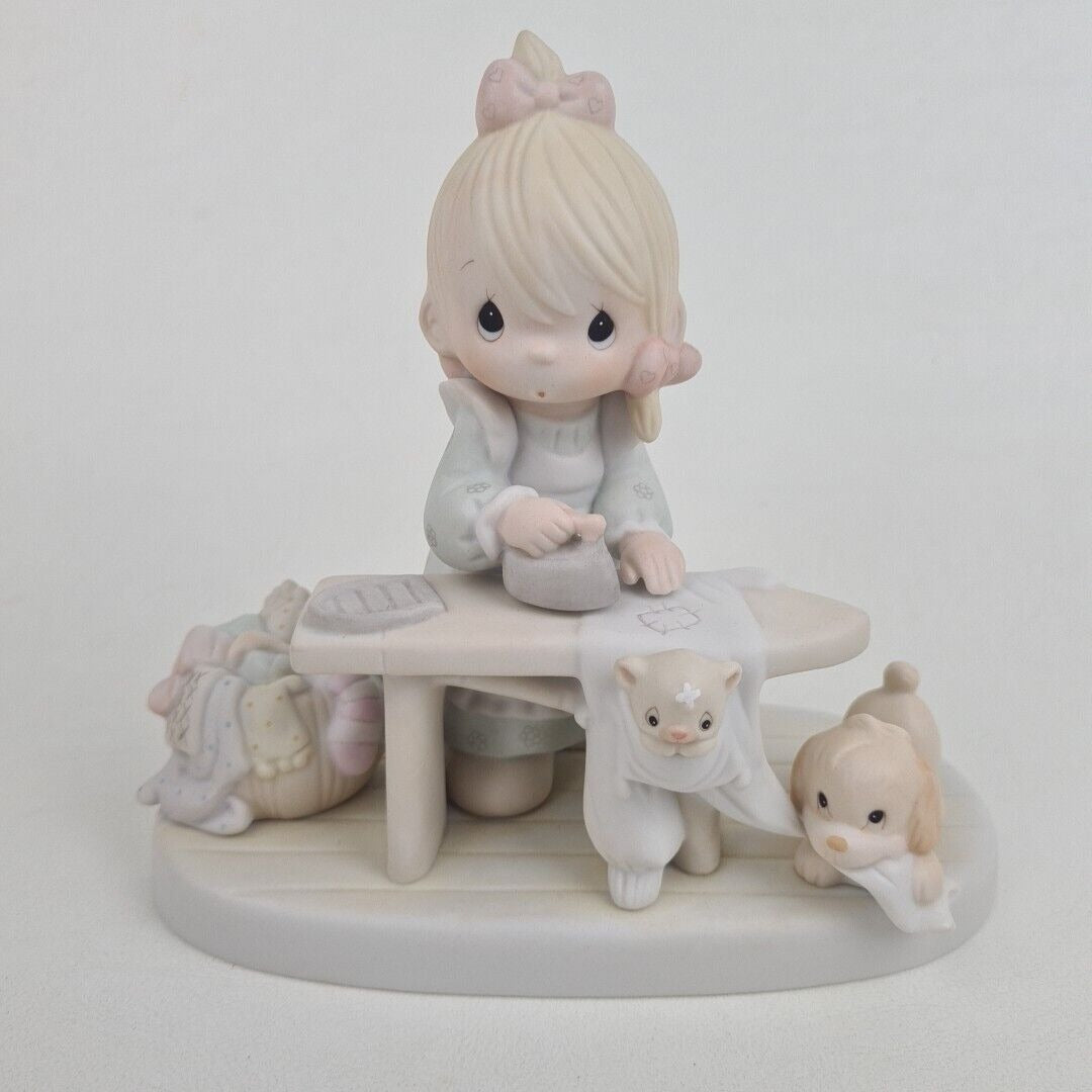 Precious Moments E-9265 Press On Cat  Dog Girl Ironing Porcelain Figurine