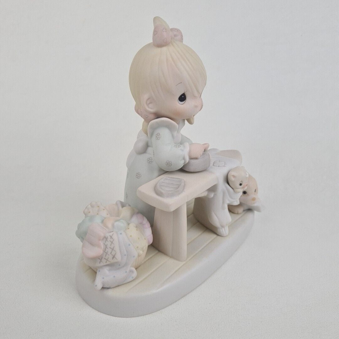 Precious Moments E-9265 Press On Cat  Dog Girl Ironing Porcelain Figurine