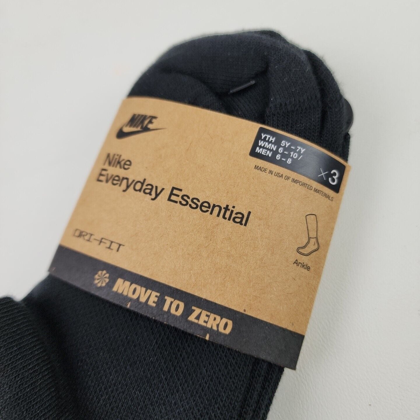 Nike Everyday Essential Ankle Unisex Socks 3 Pack DX5074 010 Black Size M