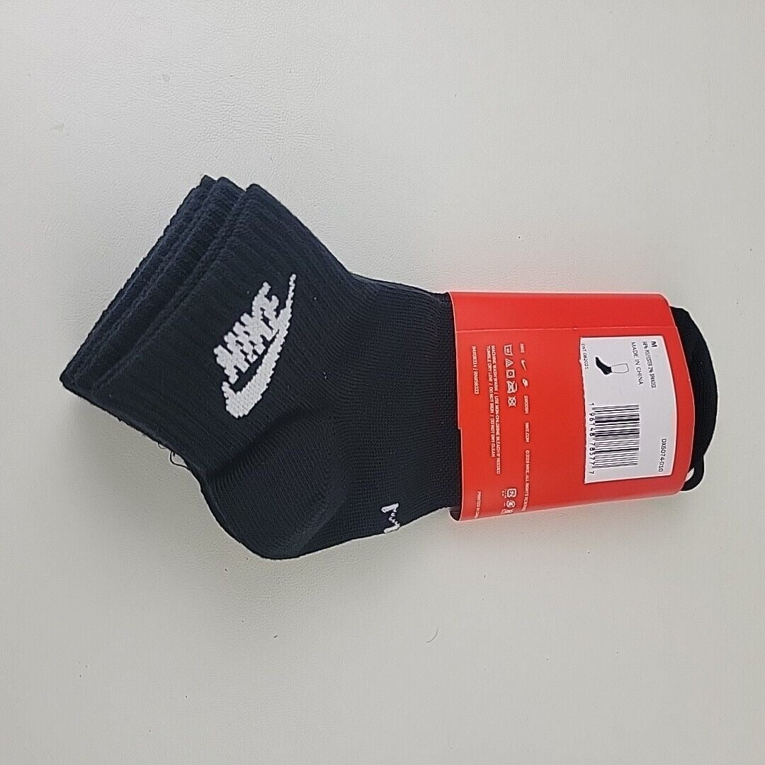 Nike Everyday Essential Ankle Unisex Socks 3 Pack DX5074 010 Black Size M