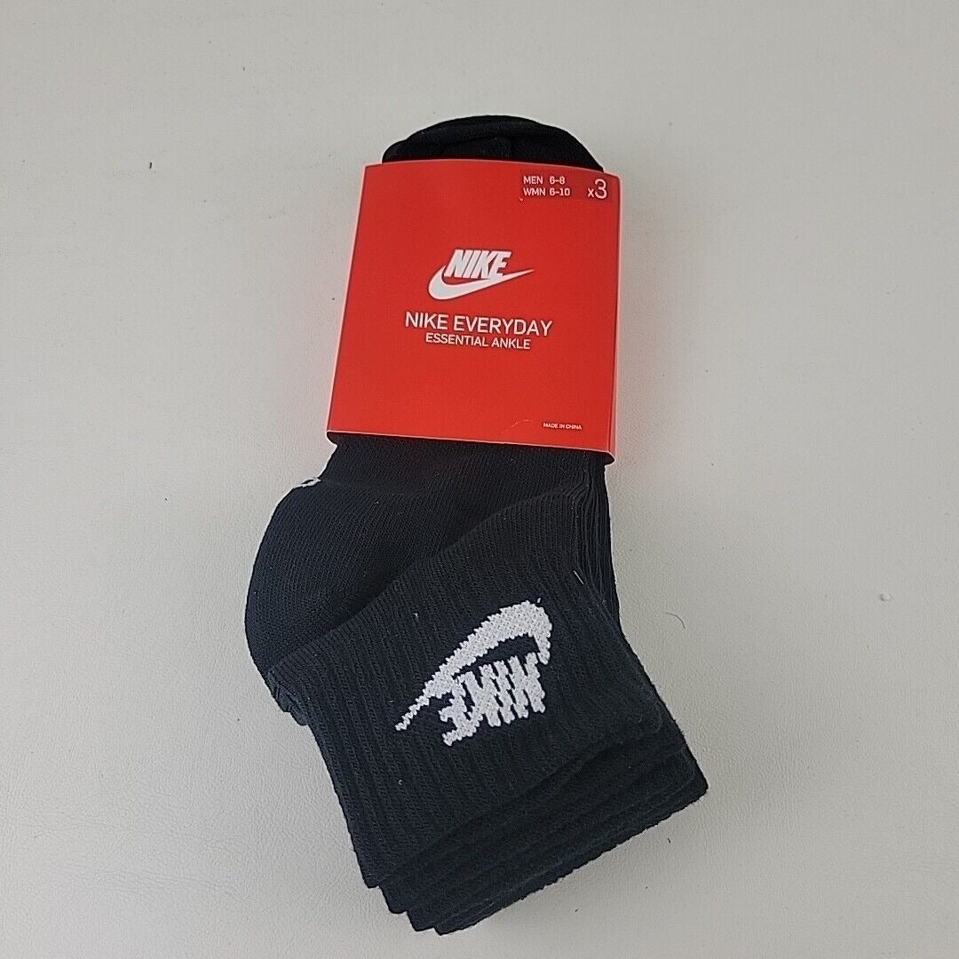 Nike Everyday Essential Ankle Unisex Socks 3 Pack DX5074 010 Black Size M