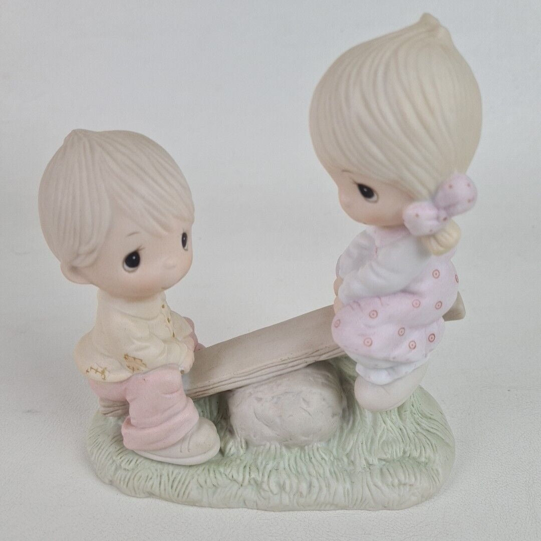 Precious Moments E-1375A Two Children On Teeter Totter Porcelain Figurine