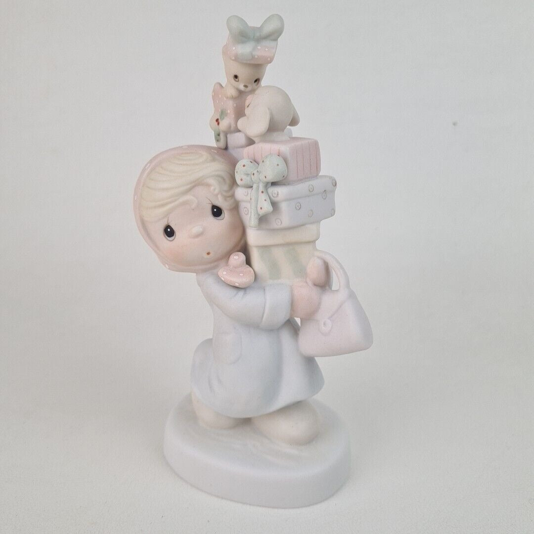 Precious Moments E-2374 Bundles of Joy Girl Christmas Porcelain Figurine Vntg