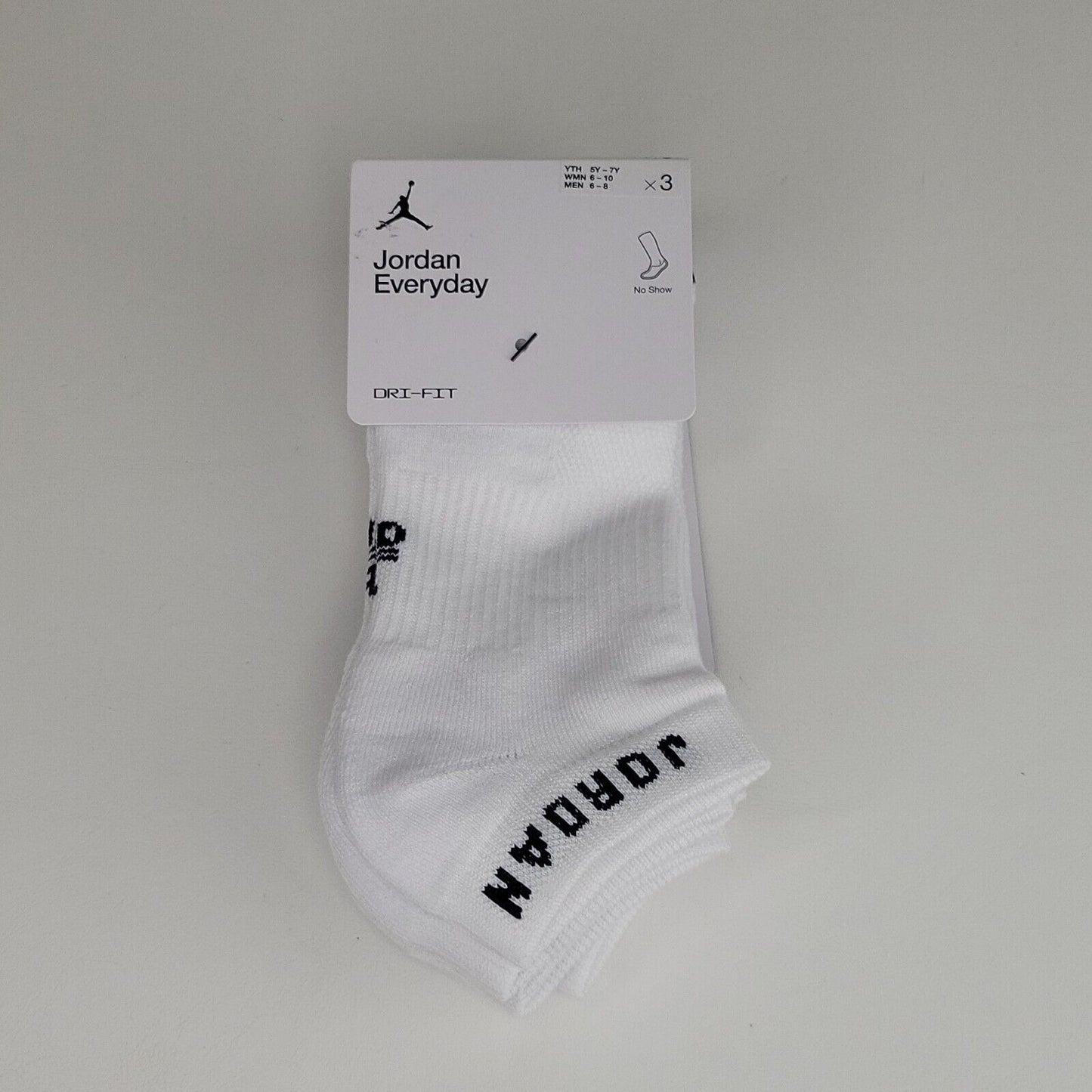 Nike Jordan Everyday No Show 3 Pack Socks DX9656 100 Dri-Fit White SZ Men 6-8