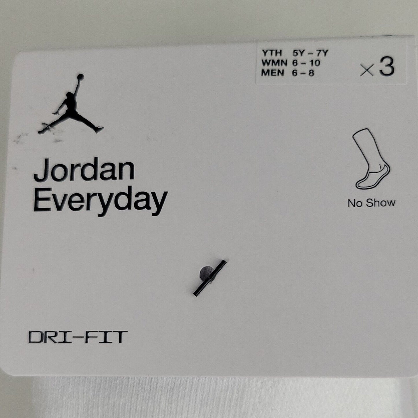 Nike Jordan Everyday No Show 3 Pack Socks DX9656 100 Dri-Fit White SZ Men 6-8