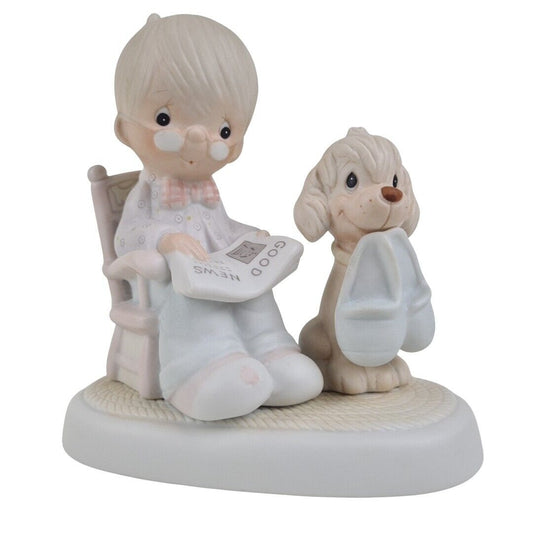 Precious Moments E-7160 Grandpa In Rocking Chair Dog Holding Slippers Figure