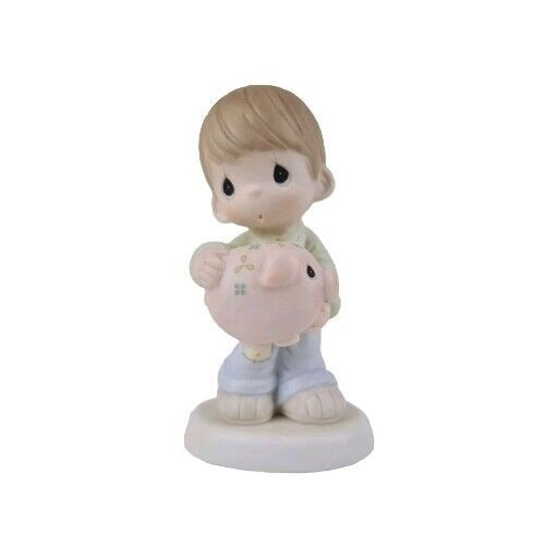 Precious Moments 488321 "YOU CAN'T TAKE IT WITH YOU" Boy Porcelain Figurine