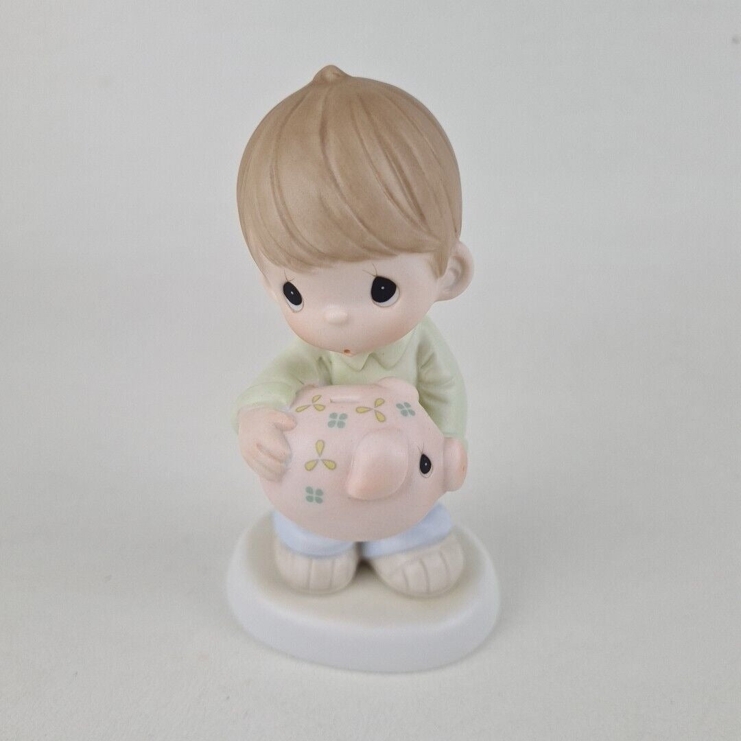 Precious Moments 488321 "YOU CAN'T TAKE IT WITH YOU" Boy Porcelain Figurine