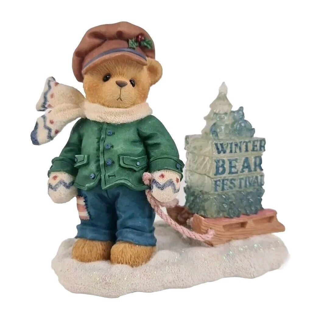 Cherished Teddies 269786 James Boy Pulling Sled Figurine Going My Way Holiday