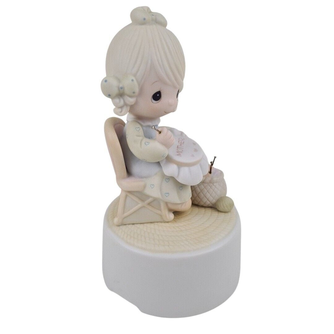 Precious Moments E-7182 Mother Sew Dear Musical Box Porcelain Figurine Vintage