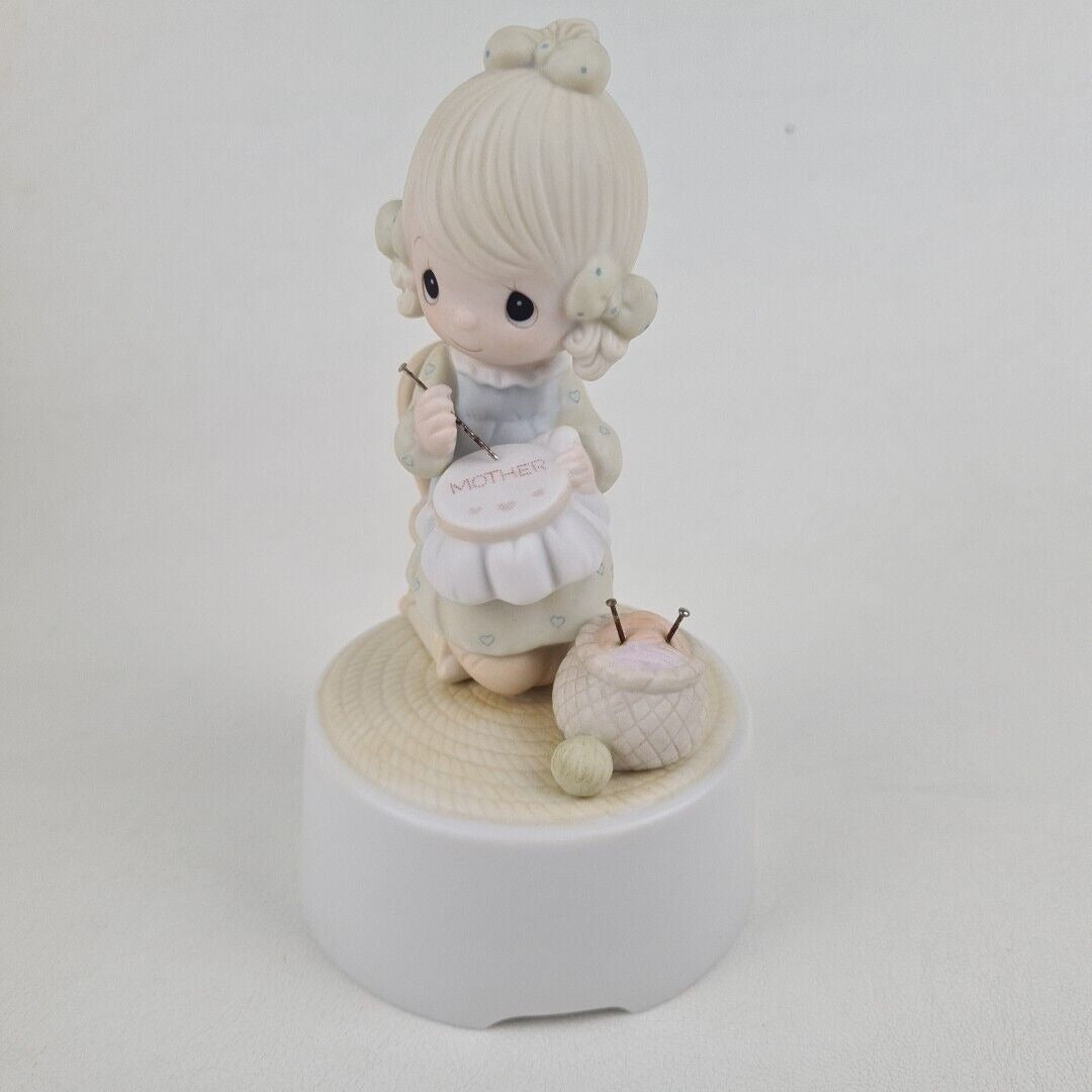 Precious Moments E-7182 Mother Sew Dear Musical Box Porcelain Figurine Vintage