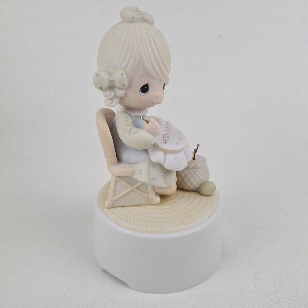 Precious Moments E-7182 Mother Sew Dear Musical Box Porcelain Figurine Vintage